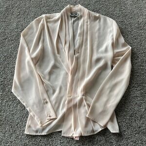 Alexandria Blouse Womens 14 Pink Button Front Pleated V Neck Long Sleeve Top